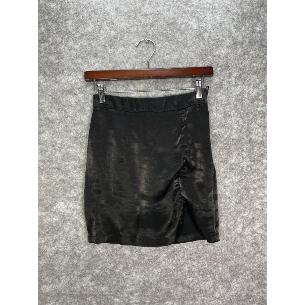 Princess Polly Women’s Skirt Size 4 Black Satin Mini Slit Party